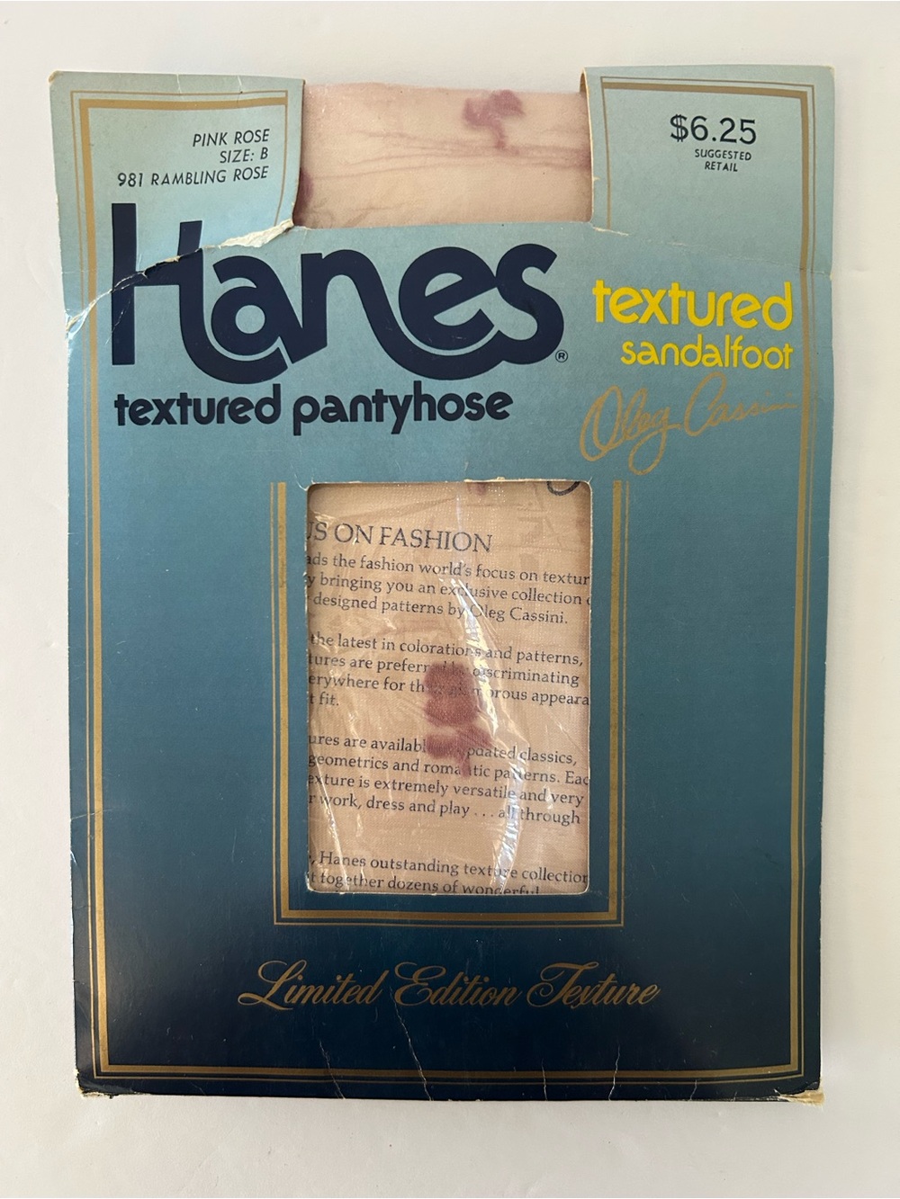 Vintage (1985) Hanes Oleg Cassini Textured Pantyhose (Size: B) in Pink Rose